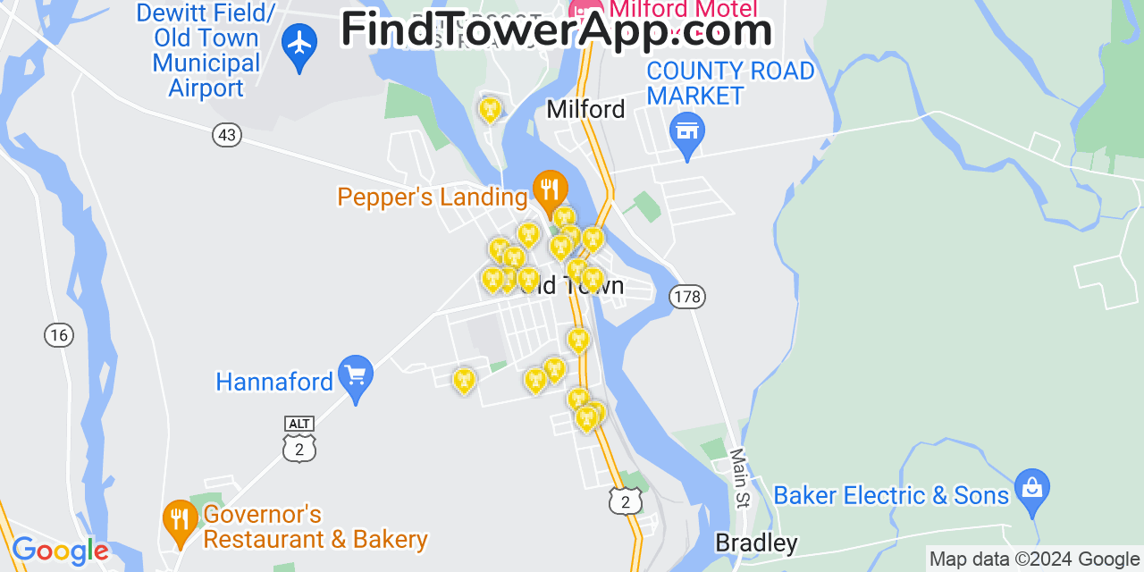 AT&T 4G/5G cell tower coverage map Old Town, Maine