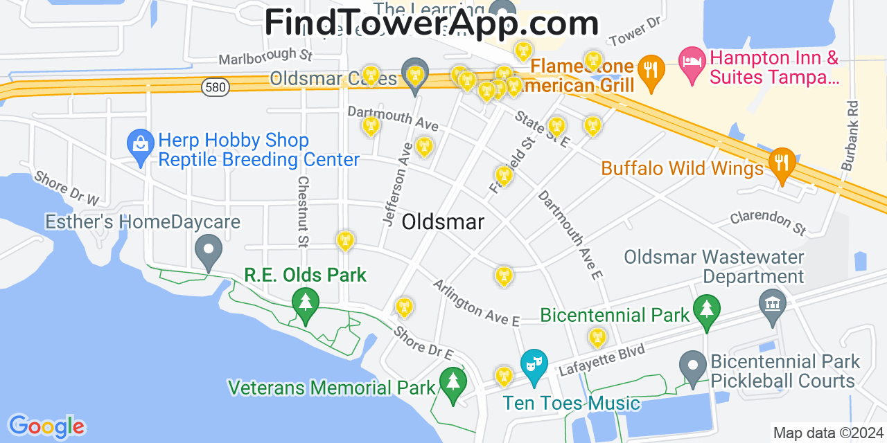 AT&T 4G/5G cell tower coverage map Oldsmar, Florida