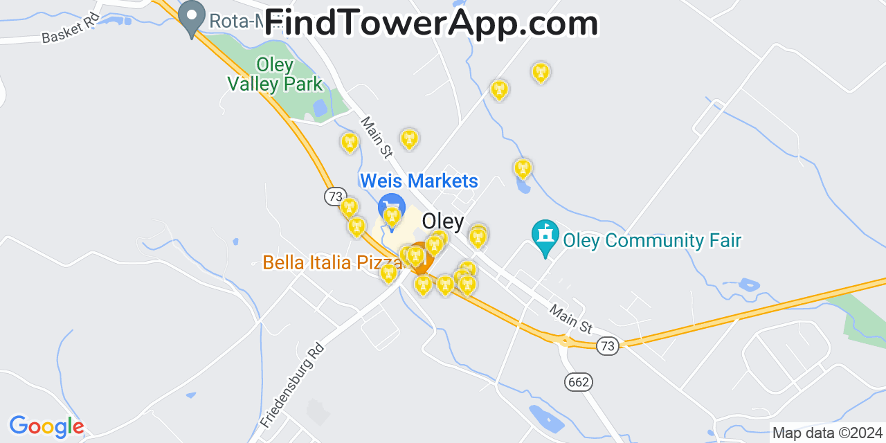 AT&T 4G/5G cell tower coverage map Oley, Pennsylvania