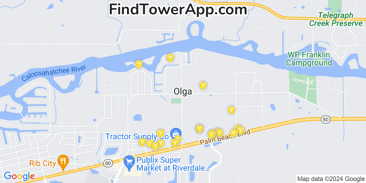 AT&T 4G/5G cell tower coverage map Olga, Florida
