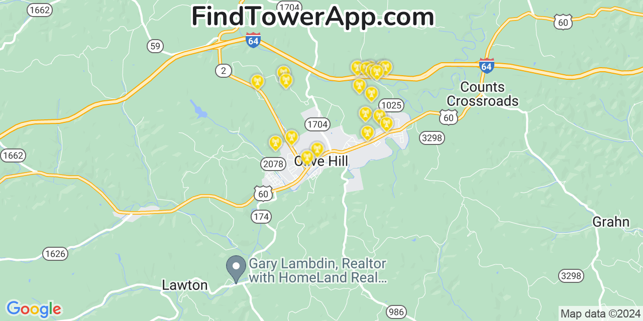 AT&T 4G/5G cell tower coverage map Olive Hill, Kentucky