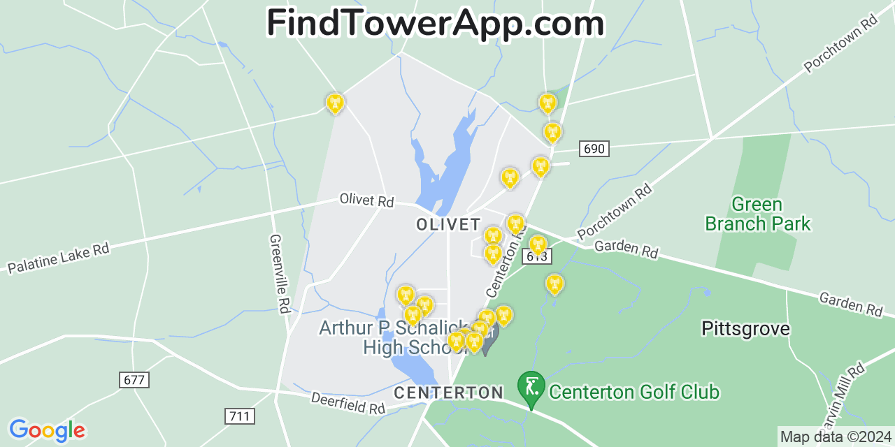 AT&T 4G/5G cell tower coverage map Olivet, New Jersey