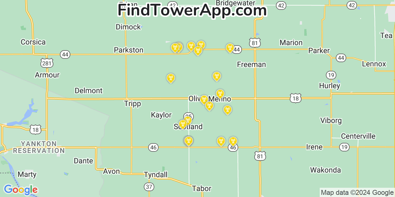Verizon 4G/5G cell tower coverage map Olivet, South Dakota