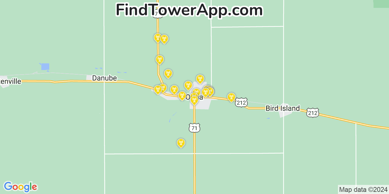 AT&T 4G/5G cell tower coverage map Olivia, Minnesota