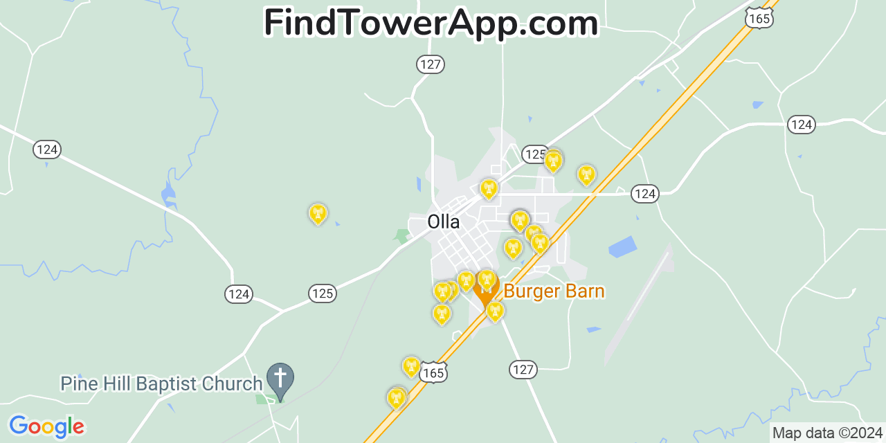 AT&T 4G/5G cell tower coverage map Olla, Louisiana