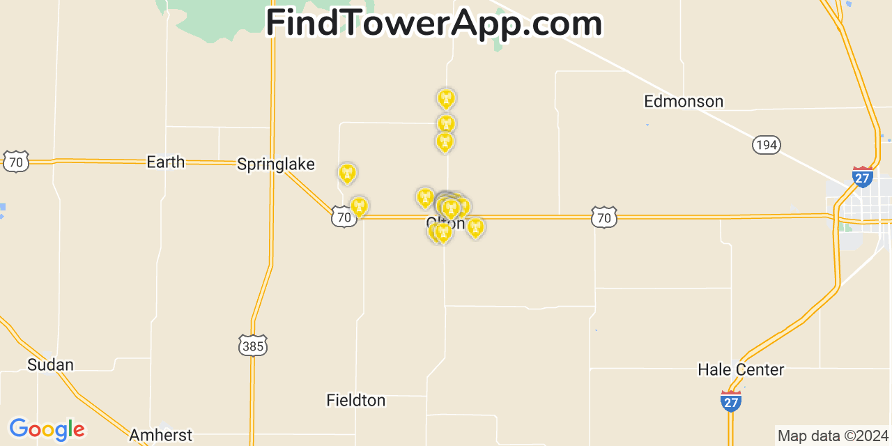 Verizon 4G/5G cell tower coverage map Olton, Texas