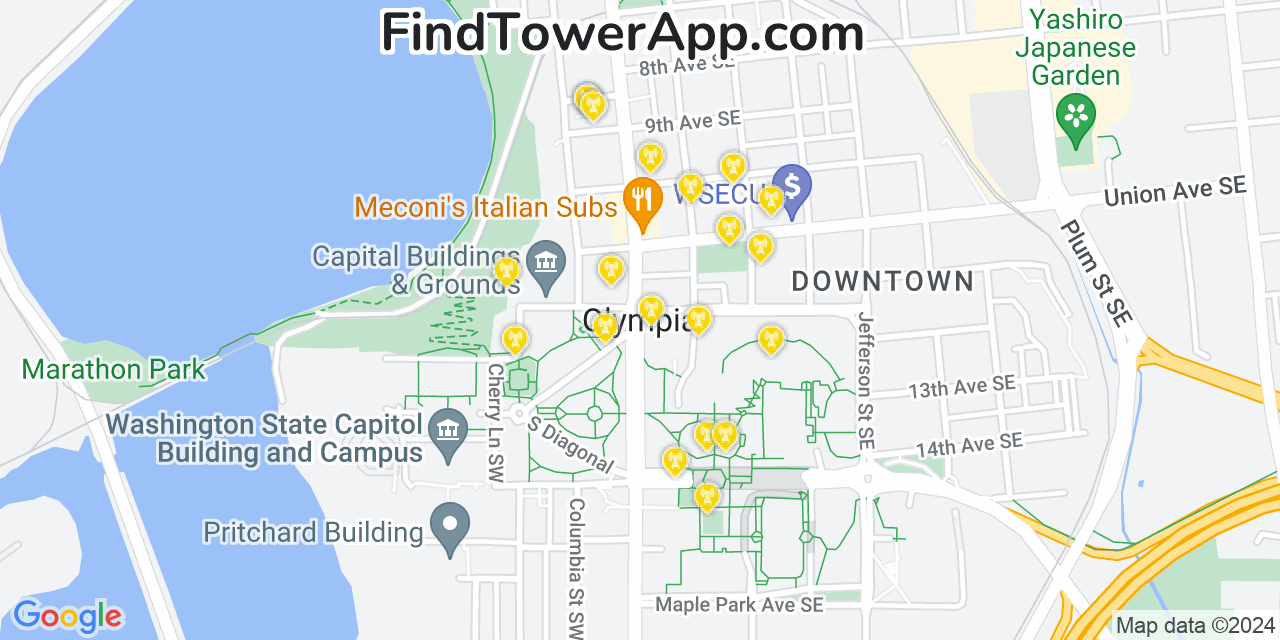 AT&T 4G/5G cell tower coverage map Olympia, Washington