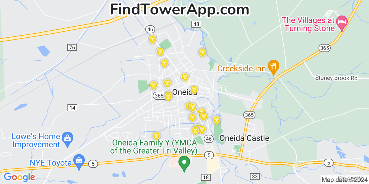AT&T 4G/5G cell tower coverage map Oneida, New York