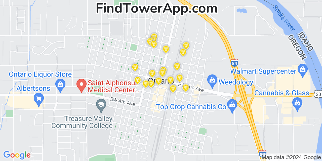 AT&T 4G/5G cell tower coverage map Ontario, Oregon