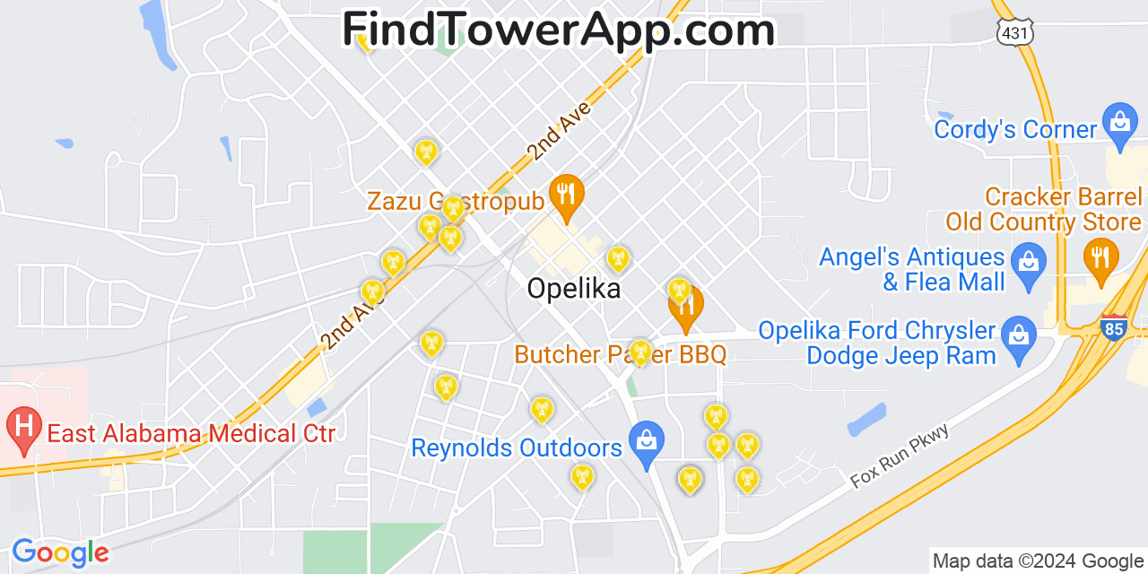 AT&T 4G/5G cell tower coverage map Opelika, Alabama