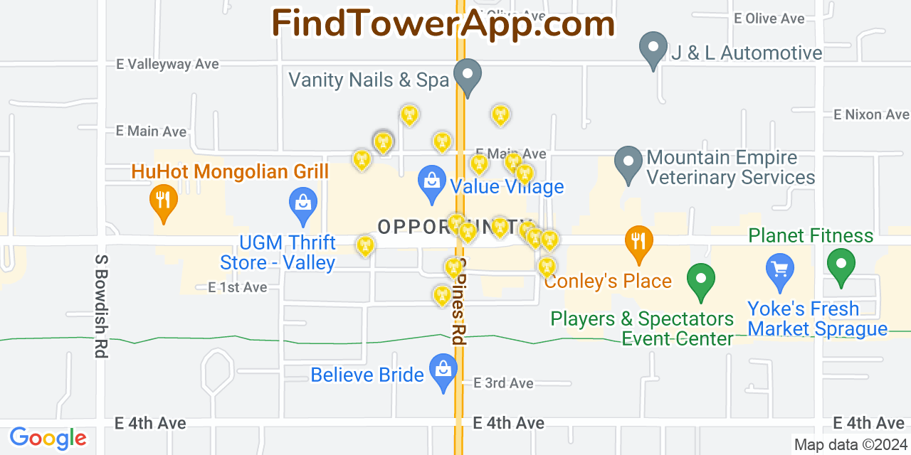 AT&T 4G/5G cell tower coverage map Opportunity, Washington