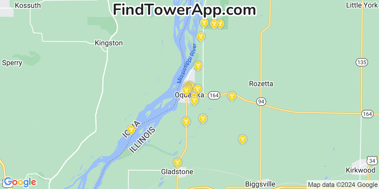 Verizon 4G/5G cell tower coverage map Oquawka, Illinois