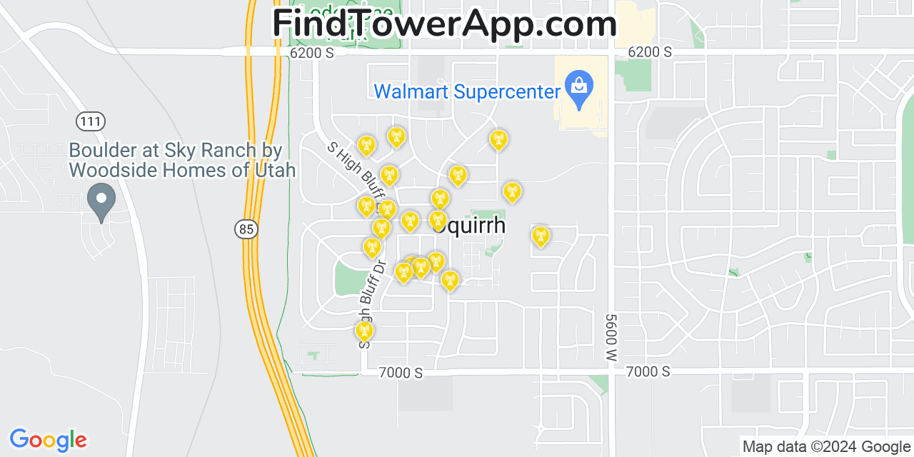 AT&T 4G/5G cell tower coverage map Oquirrh, Utah