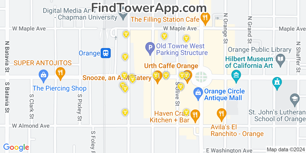 AT&T 4G/5G cell tower coverage map Orange, California