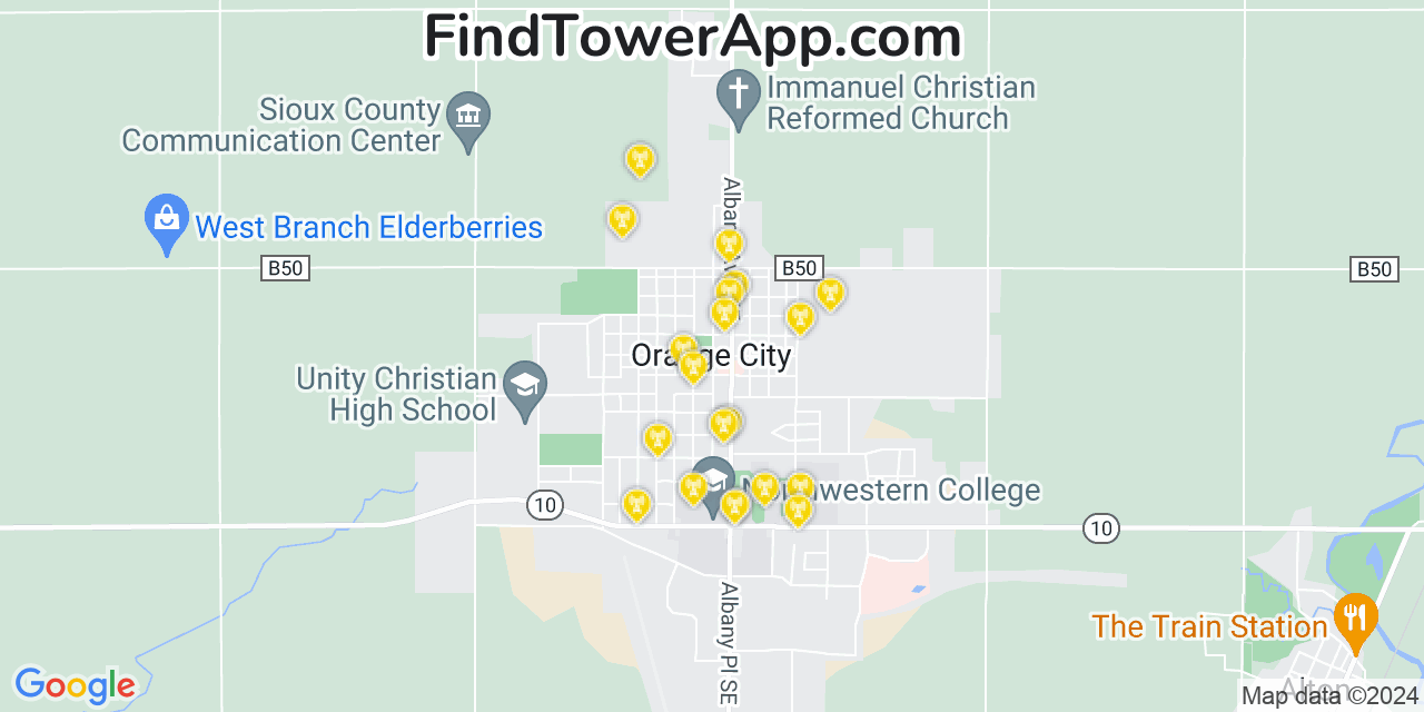 AT&T 4G/5G cell tower coverage map Orange City, Iowa