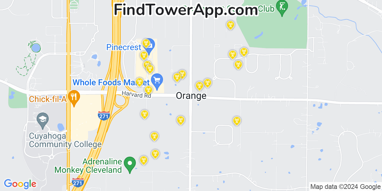 AT&T 4G/5G cell tower coverage map Orange, Ohio