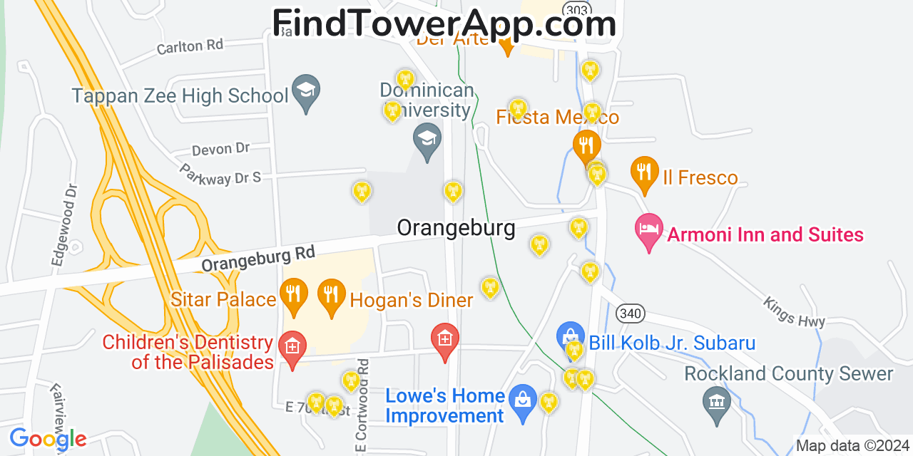 AT&T 4G/5G cell tower coverage map Orangeburg, New York