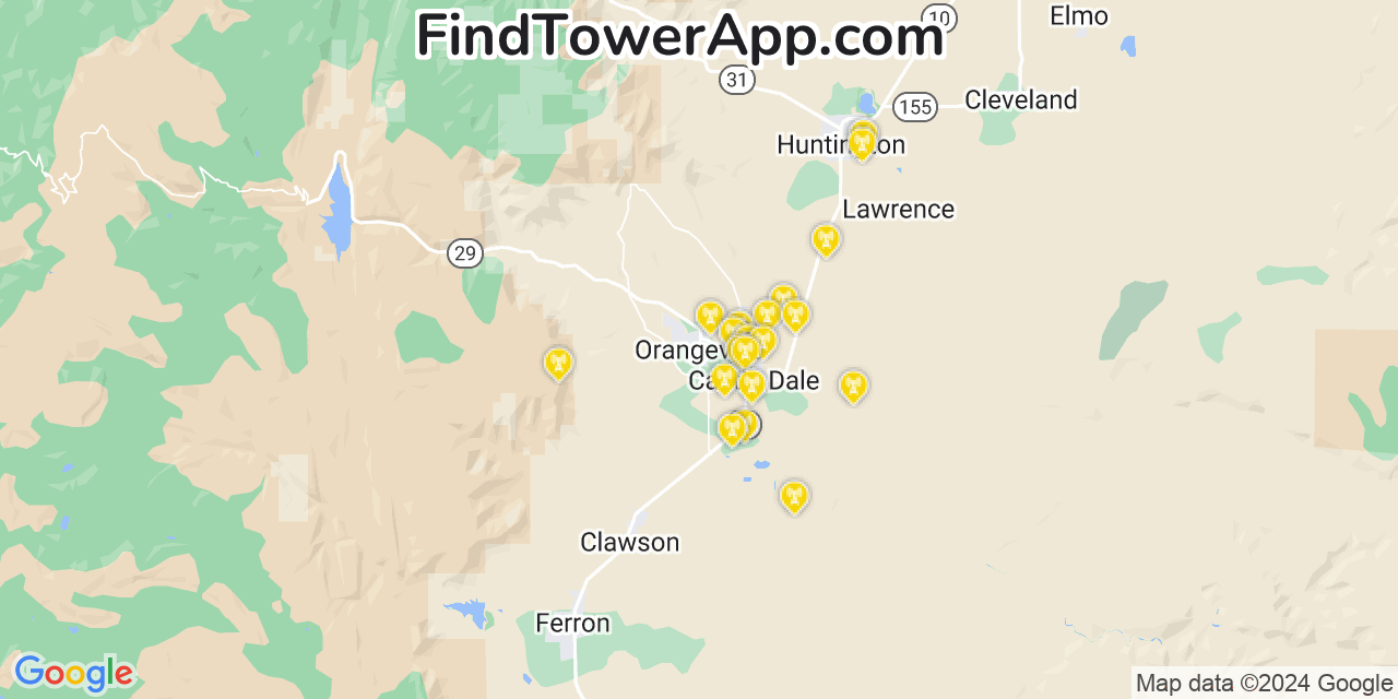 AT&T 4G/5G cell tower coverage map Orangeville, Utah