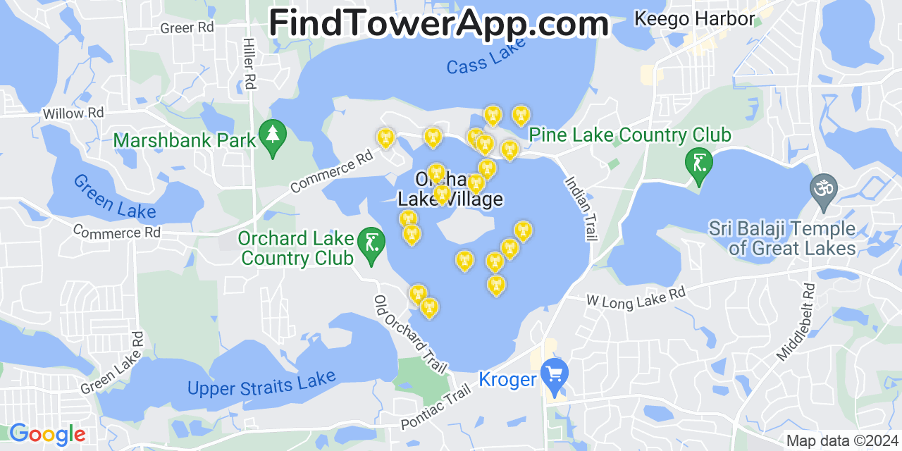 AT&T 4G/5G cell tower coverage map Orchard Lake, Michigan