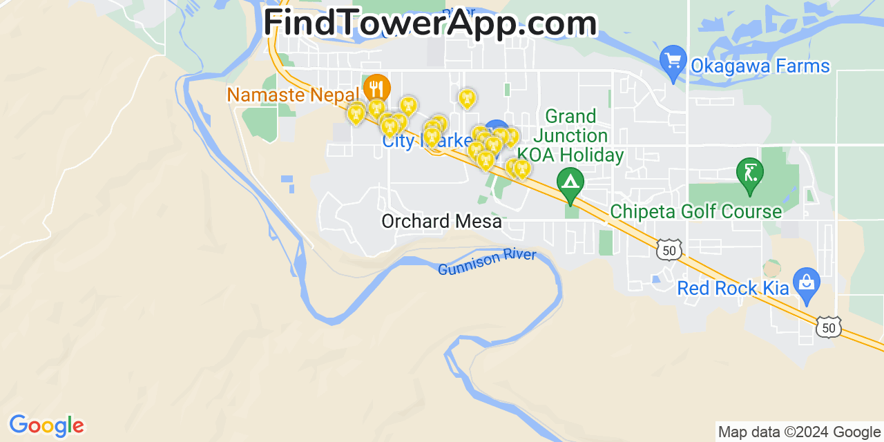 Verizon 4G/5G cell tower coverage map Orchard Mesa, Colorado