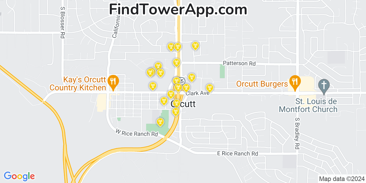 AT&T 4G/5G cell tower coverage map Orcutt, California
