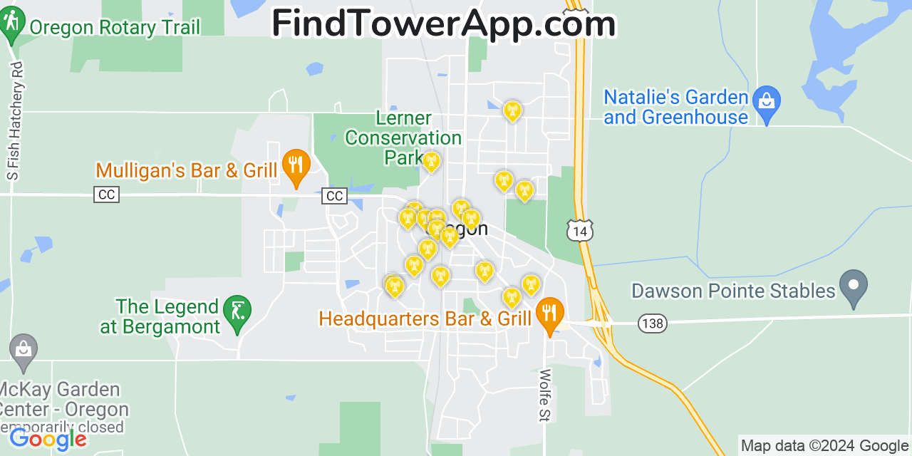 Verizon 4G/5G cell tower coverage map Oregon, Wisconsin