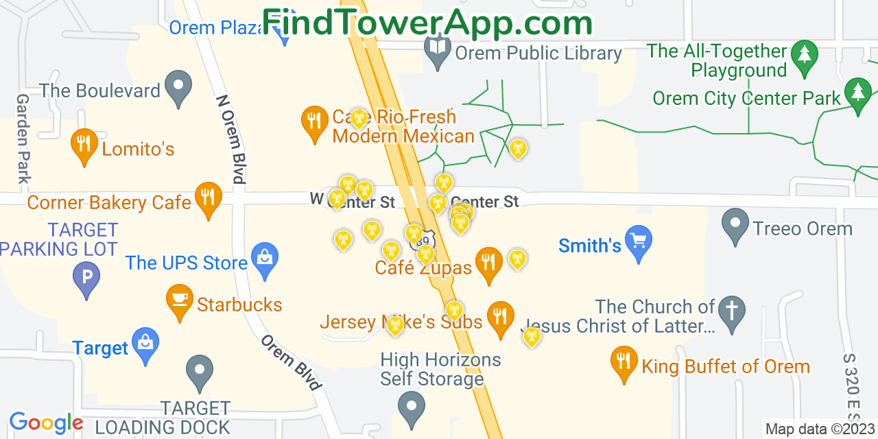 AT&T 4G/5G cell tower coverage map Orem, Utah