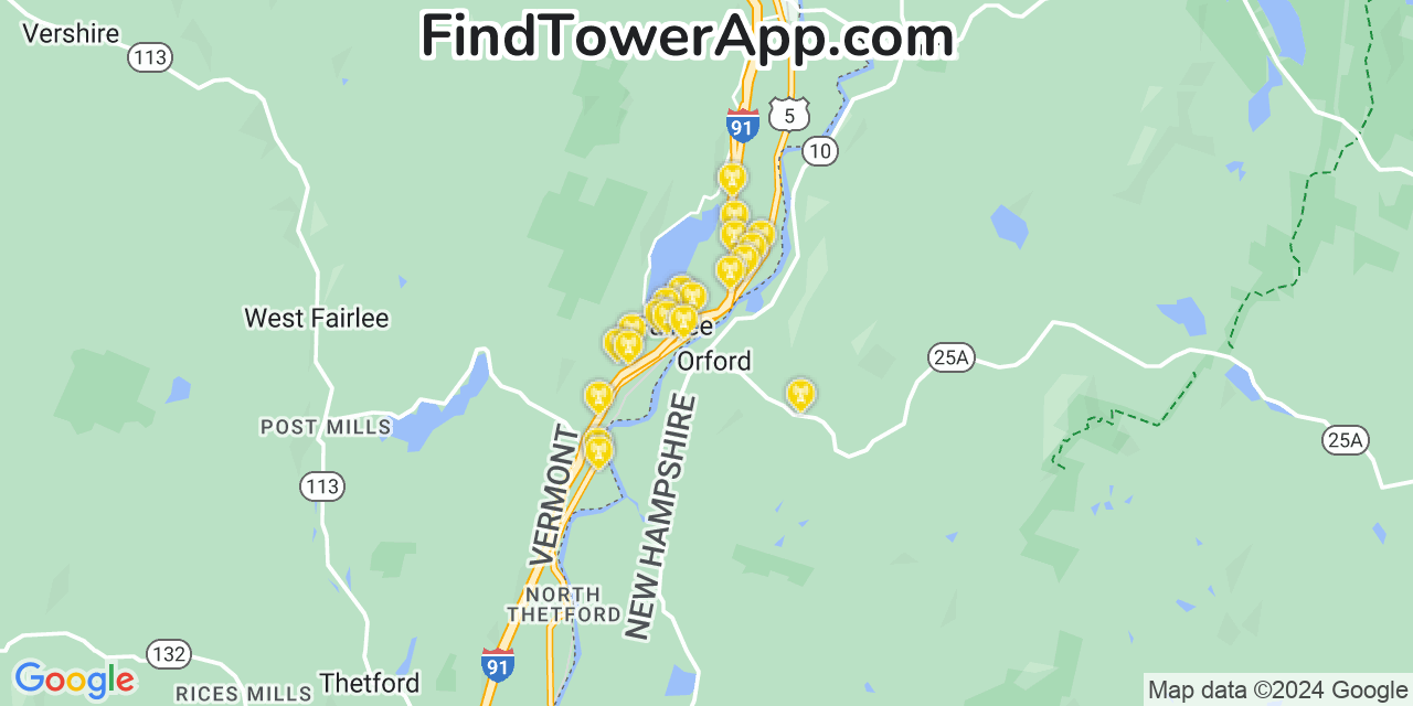 AT&T 4G/5G cell tower coverage map Orford, New Hampshire