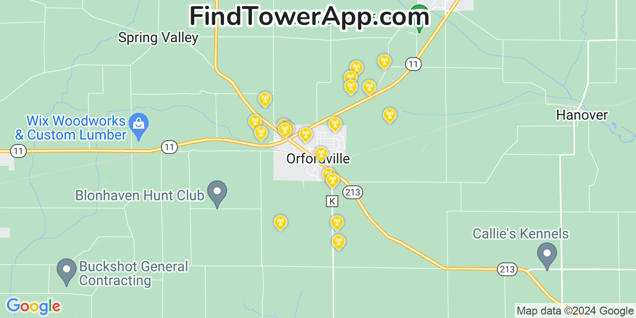 AT&T 4G/5G cell tower coverage map Orfordville, Wisconsin