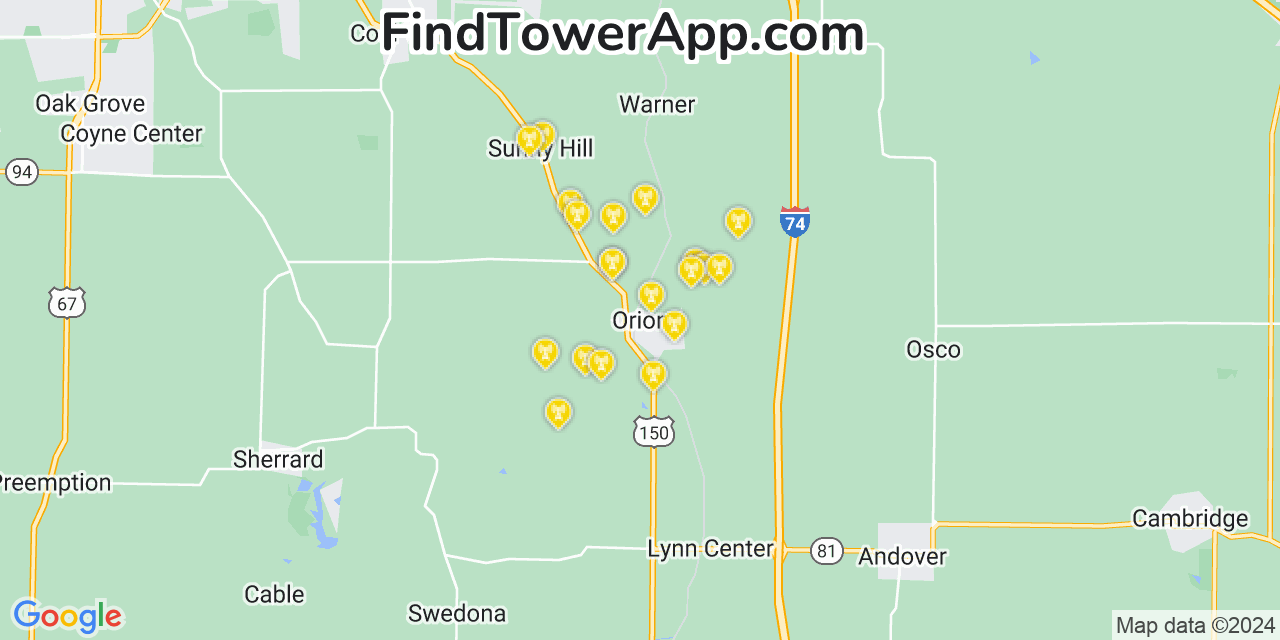 Verizon 4G/5G cell tower coverage map Orion, Illinois