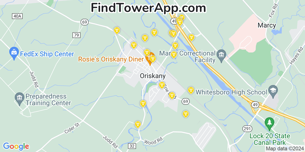 AT&T 4G/5G cell tower coverage map Oriskany, New York