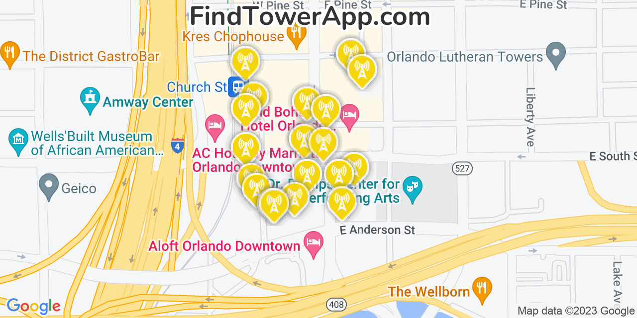 Verizon 4G/5G cell tower coverage map Orlando, Florida