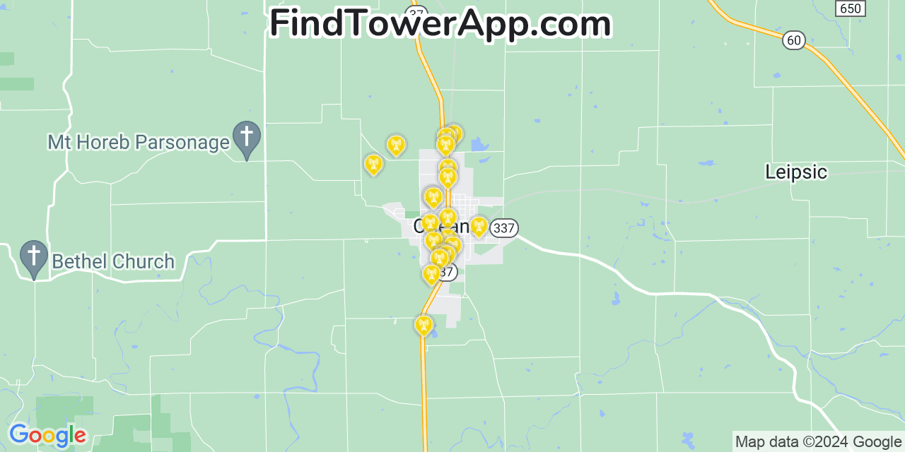 AT&T 4G/5G cell tower coverage map Orleans, Indiana