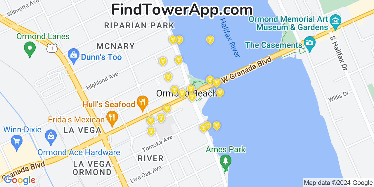 AT&T 4G/5G cell tower coverage map Ormond Beach, Florida