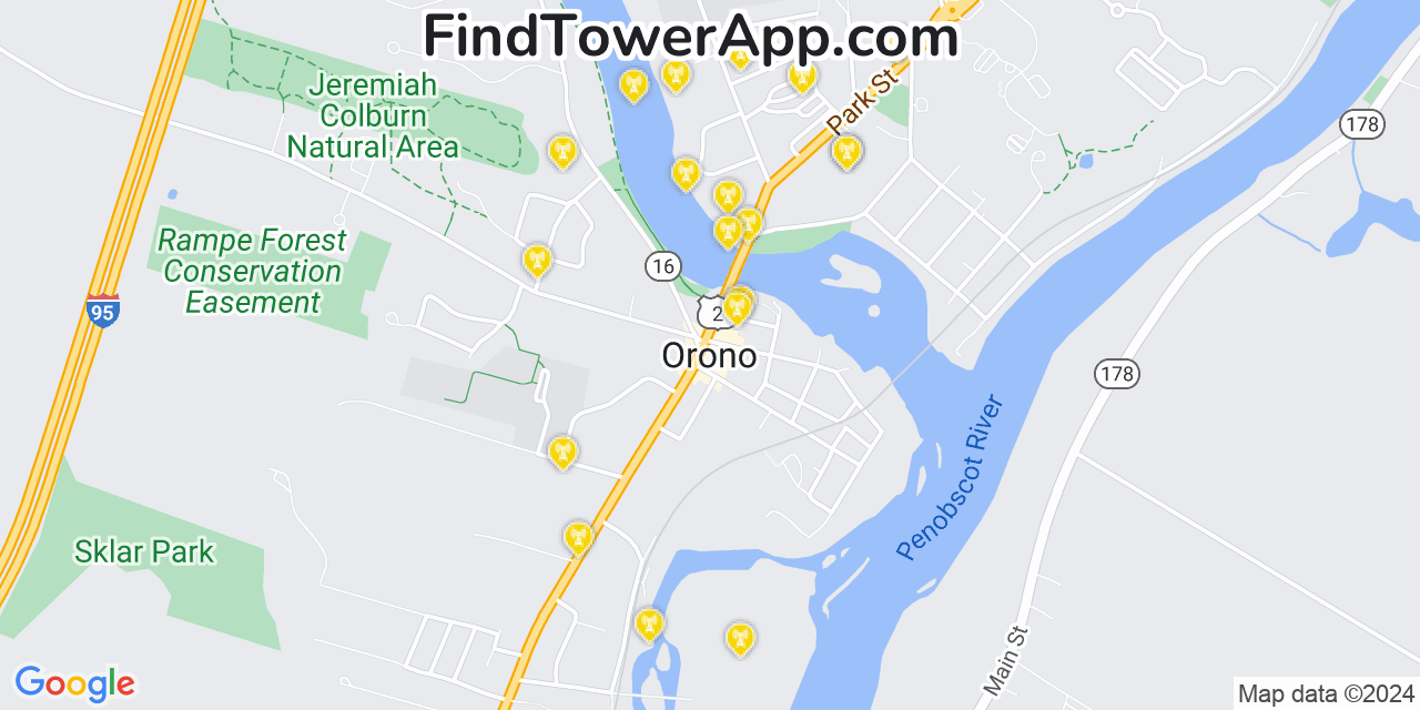 AT&T 4G/5G cell tower coverage map Orono, Maine
