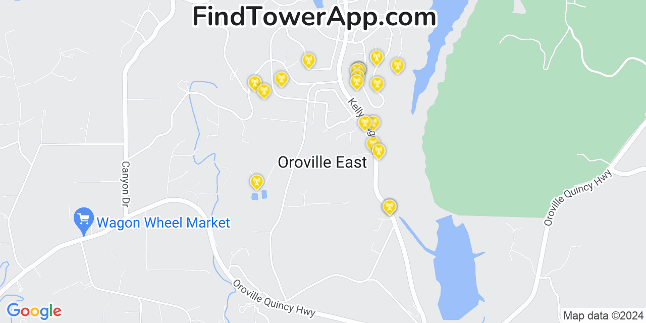 AT&T 4G/5G cell tower coverage map Oroville East, California
