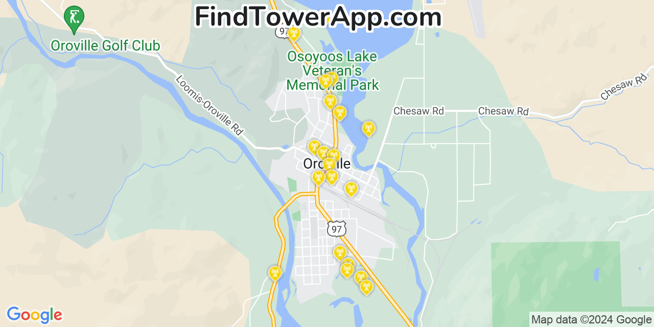 AT&T 4G/5G cell tower coverage map Oroville, Washington