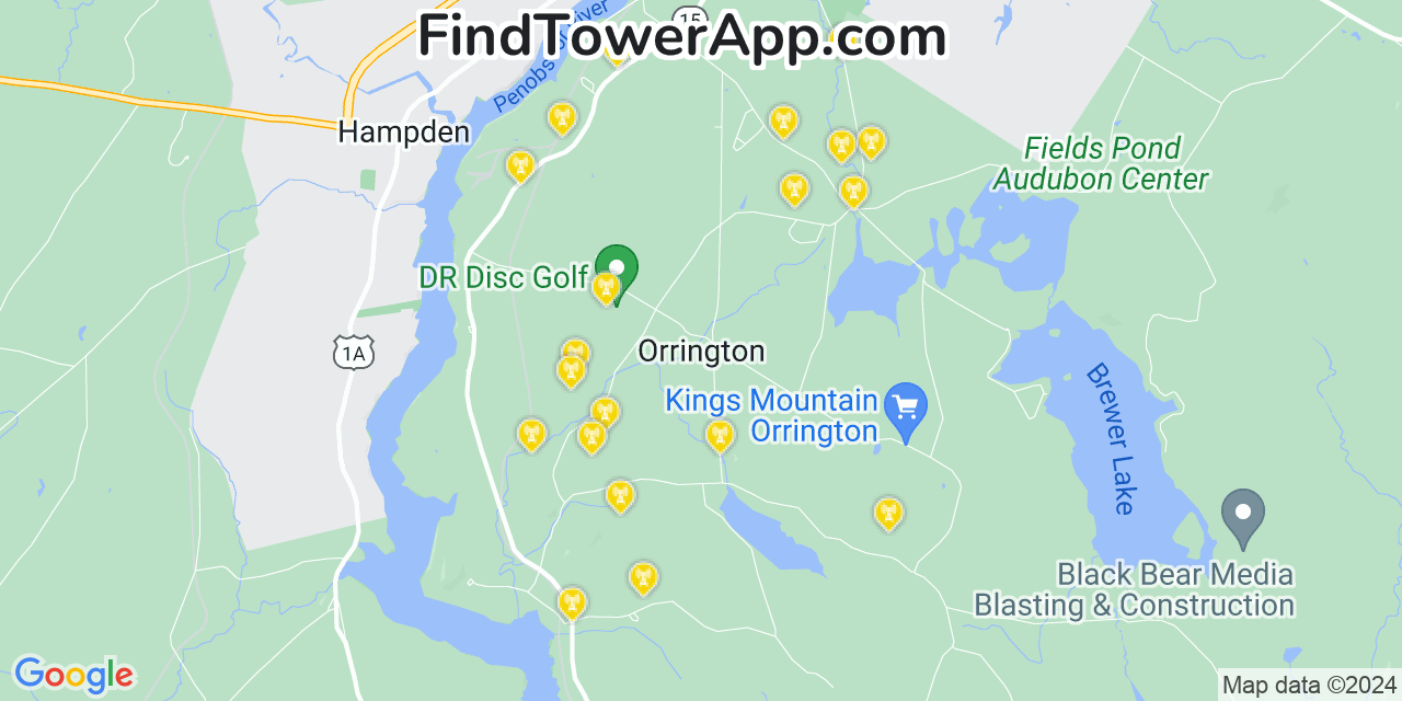 Verizon 4G/5G cell tower coverage map Orrington, Maine