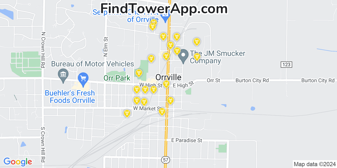 T-Mobile 4G/5G cell tower coverage map Orrville, Ohio