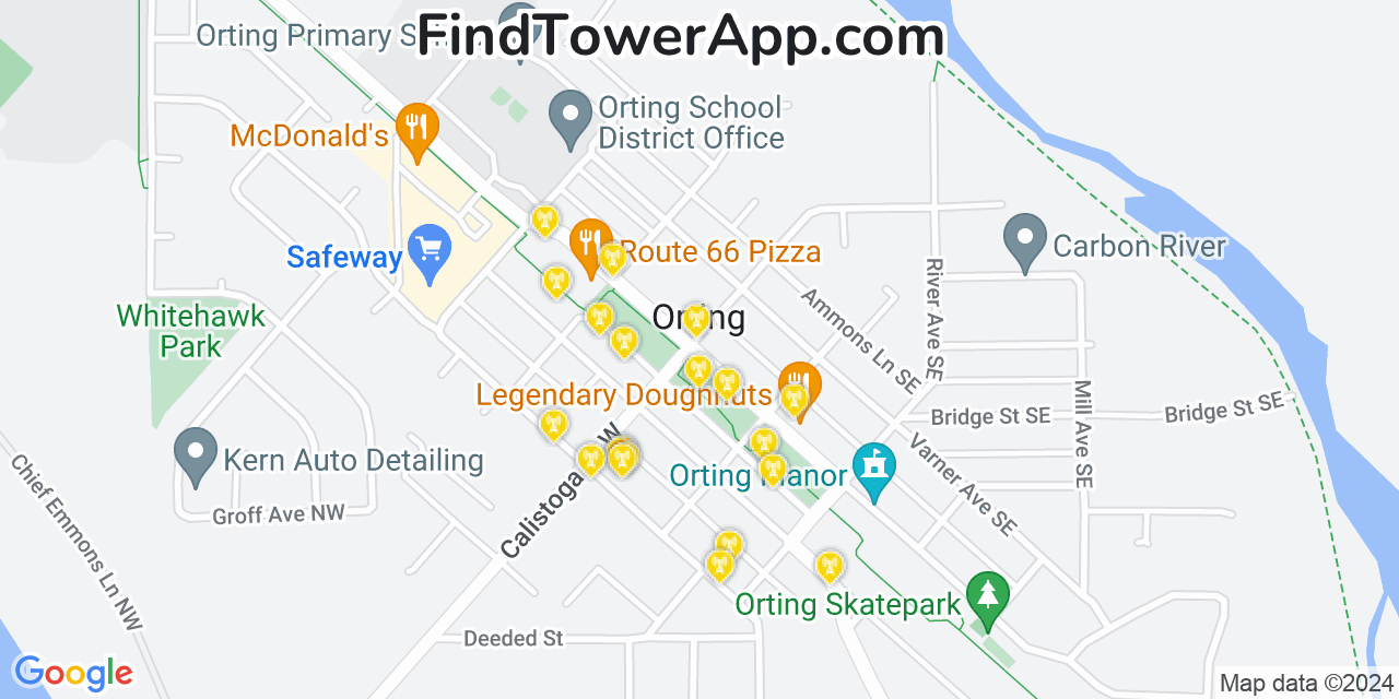AT&T 4G/5G cell tower coverage map Orting, Washington