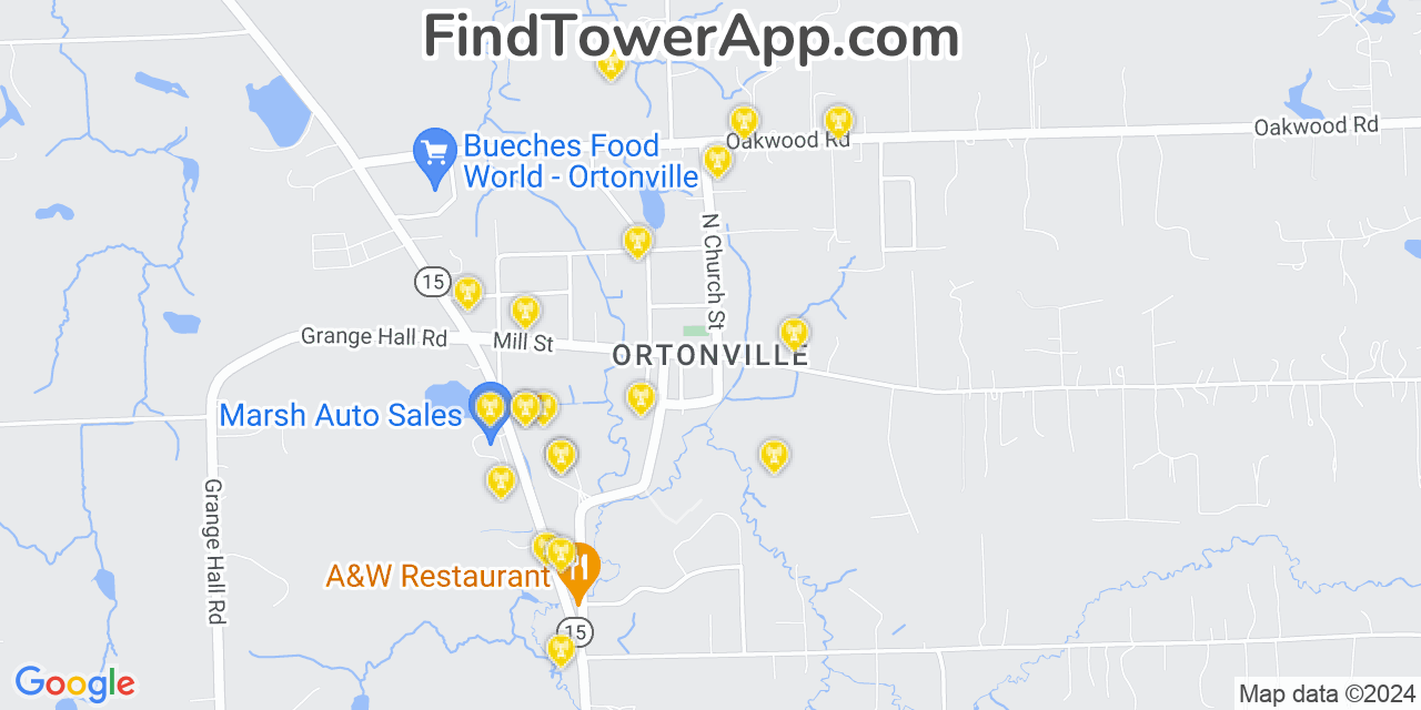 AT&T 4G/5G cell tower coverage map Ortonville, Michigan