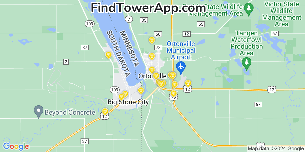 Verizon 4G/5G cell tower coverage map Ortonville, Minnesota