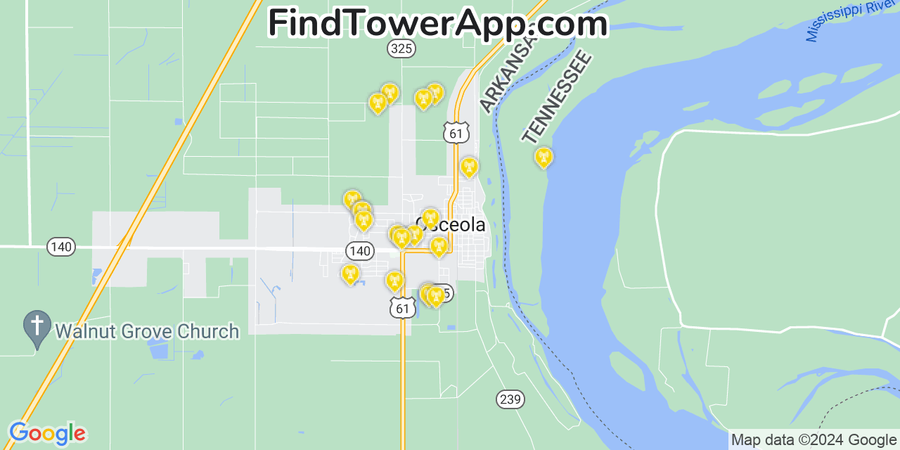 T-Mobile 4G/5G cell tower coverage map Osceola, Arkansas