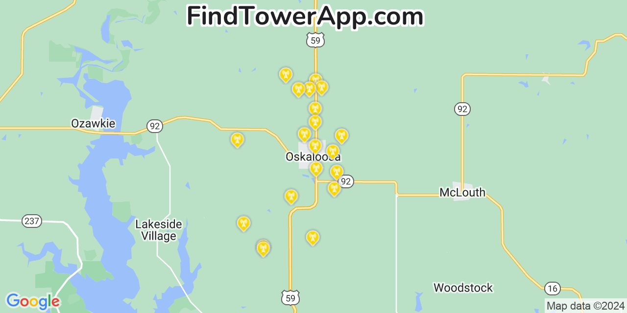 AT&T 4G/5G cell tower coverage map Oskaloosa, Kansas