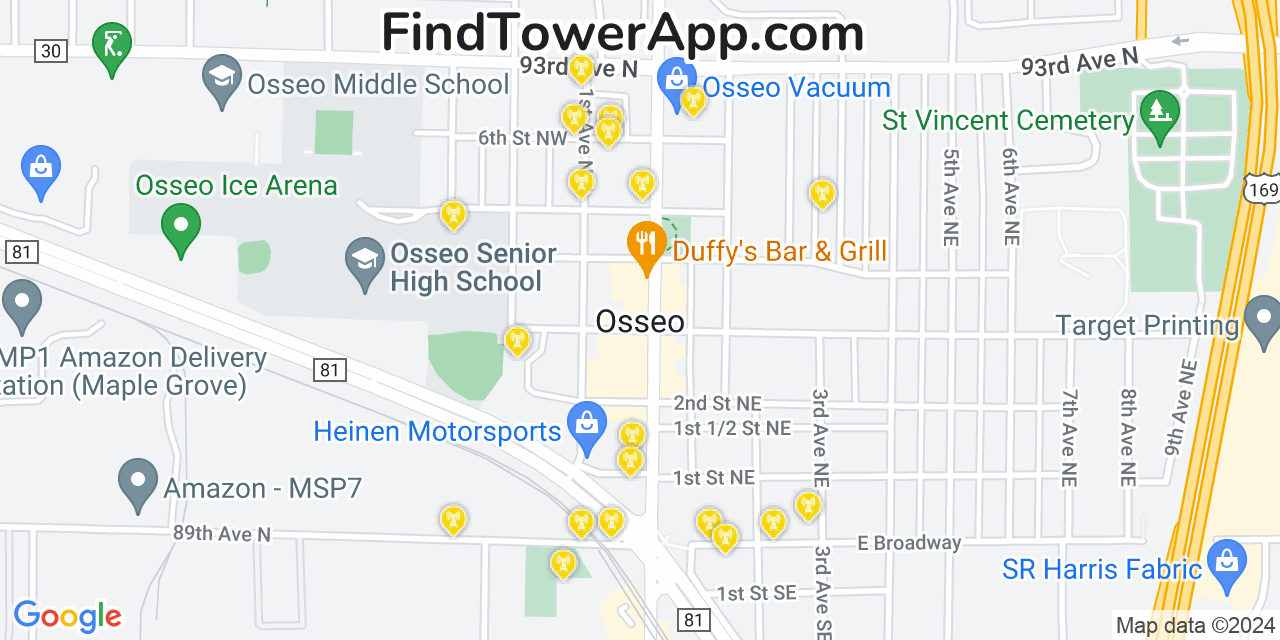 AT&T 4G/5G cell tower coverage map Osseo, Minnesota
