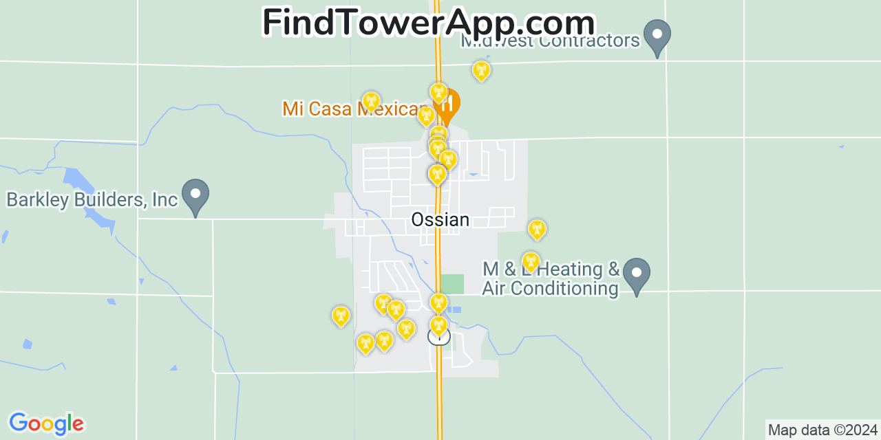 AT&T 4G/5G cell tower coverage map Ossian, Indiana