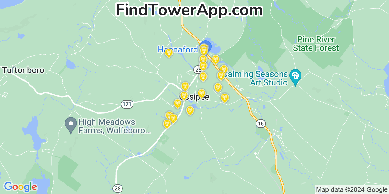 AT&T 4G/5G cell tower coverage map Ossipee, New Hampshire