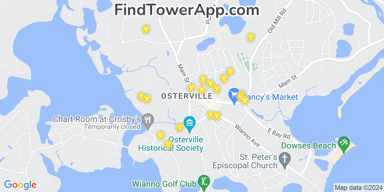 AT&T 4G/5G cell tower coverage map Osterville, Massachusetts