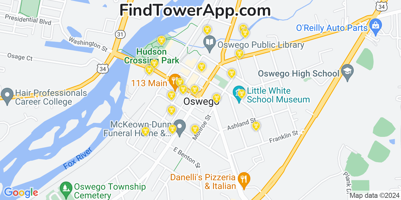AT&T 4G/5G cell tower coverage map Oswego, Illinois