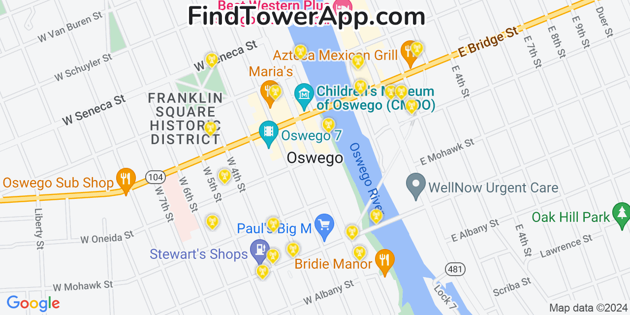 AT&T 4G/5G cell tower coverage map Oswego, New York